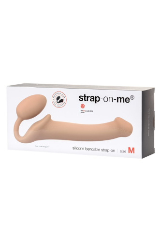 Телесный безремневой страпон Silicone Bendable Strap-On - size M фото 7