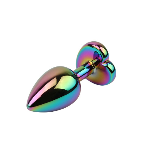 Радужная металлическая пробка Rainbow Heart Butt Plug - 7,1 см. фото 3