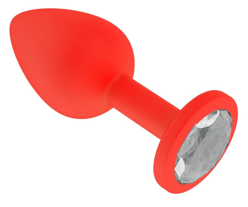 Красная анальная втулка с прозрачным кристаллом - 7,3 см. фото 2