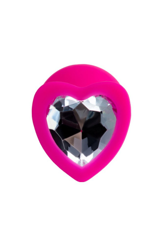 Розовая анальная втулка Diamond Heart с прозрачным кристаллом - 8 см. фото 3