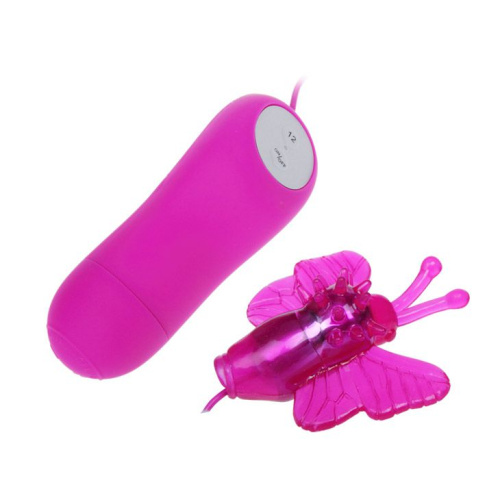 Розовый вибростимулятор в виде бабочки Cute Secret с проводным пультом фото 2