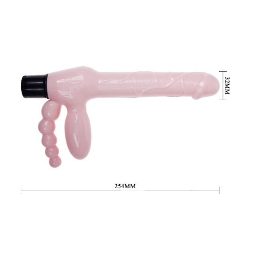 Розовый безремневой вибрострапон с анальным отростком - 24,8 см. фото 3