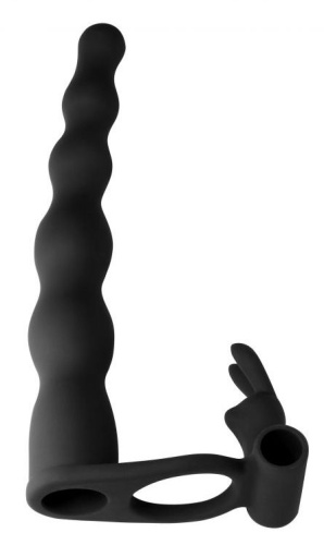Черная вибронасадка для двойного проникновения Naughty Bunny - 17 см. фото 3