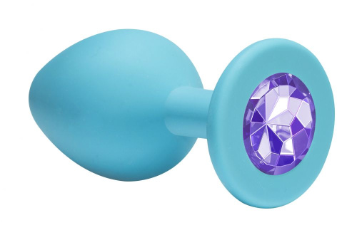 Малая голубая анальная пробка Emotions Cutie Small с фиолетовым кристаллом - 7,5 см. фото 2