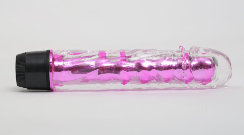 Прозрачно-розовой вибратор с пупырышками - 17,5 см. фото 2