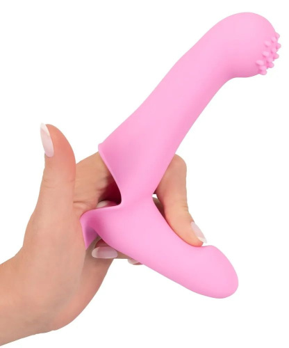 Нежно-розовая двойная вибронасадка на палец Vibrating Finger Extension - 17 см. фото 5