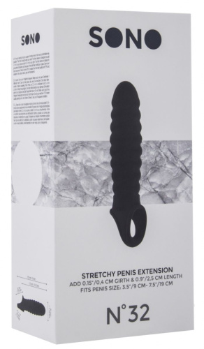 Чёрная ребристая насадка Stretchy Penis Extension No.32 фото 3