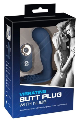 Синий вибростимулятор простаты Vibrating Butt Plug - 11,7 см. фото 2