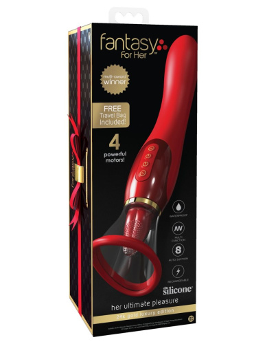 Красный двухсторонний вибростимулятор Ultimate Pleasure 24K Gold Luxury Edition - 25 см. фото 2