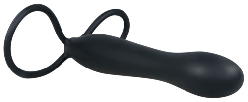 Черная насадка для мужчин с подхватом мошонки - 15 см. фото 2