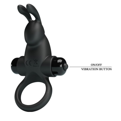 Черное эрекционное кольцо с выступом-зайчиком для стимуляции клитора фото 7