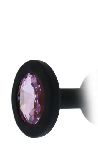Черная гладкая анальная пробка с розовым кристаллом - 7 см. фото 3