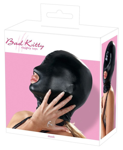 Черная эластичная маска на голову с отверстием для рта фото 5