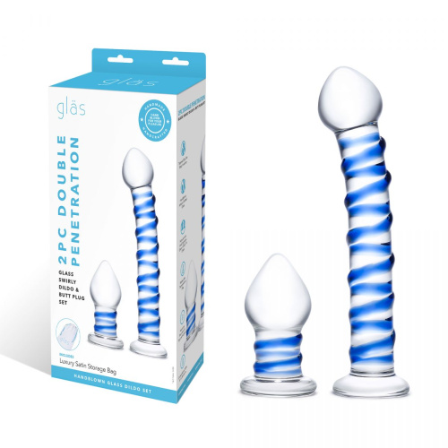 Набор из 2 стеклянных игрушек с синей спиралью Swirly Dildo & Buttplug Set фото 8