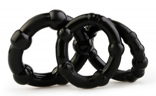 Набор из 3 черных эрекционных колец с рельефом фото 3