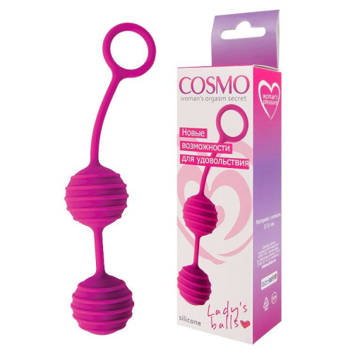 Ярко-розовые вагинальные шарики с ребрышками Cosmo фото 2
