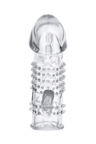 Прозрачная гелевая насадка с шипами и клиторальным отростком - 13 см. фото 4