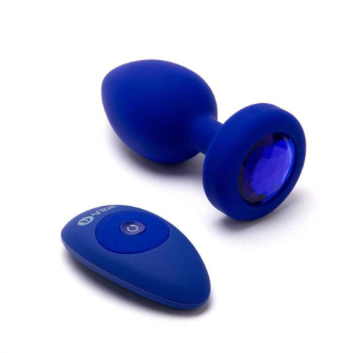 Синяя вибропробка Vibrating Jewel Plug L/XL - 11 см. фото 4