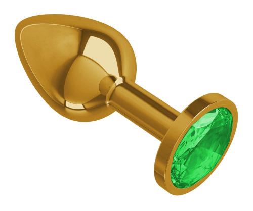 Золотистая анальная втулка с зеленым кристаллом - 7 см. фото 2
