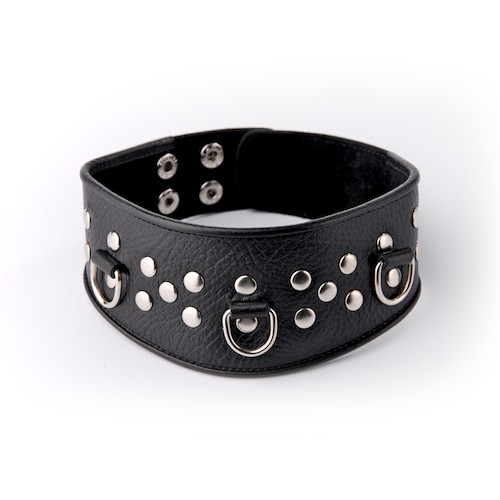 Кожаный черный ошейник с велюровой подкладкой Кожаный черный ошейник с велюровой подкладкой