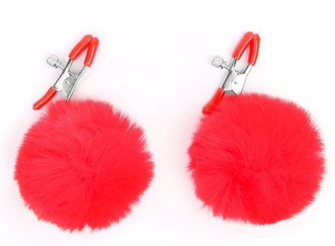 Зажимы для сосков с красным пушком Зажимы для сосков с красным пушком