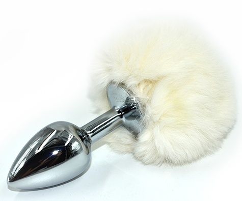 Серебристая округлая анальная пробка с заячьим хвостиком белого цвета - 11,5 см. Серебристая округлая анальная пробка с заячьим хвостиком белого цвета - 11,5 см.