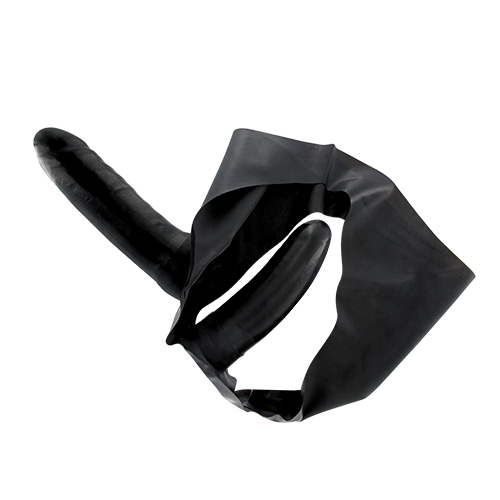 Чёрный латексный страпон с вагинальной пробкой STRAP ON WITH DOUBLE DILDO TWO TIMES LATEX - 16 см. Чёрный латексный страпон с вагинальной пробкой STRAP ON WITH DOUBLE DILDO TWO TIMES LATEX - 16 см.