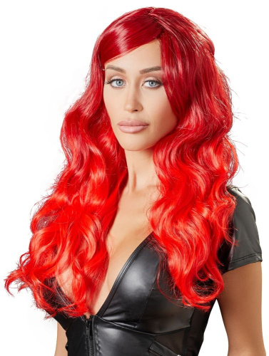 Ярко-красный парик с волнистыми волосами фото 2