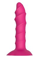 Розовый ребристый анальный фаллоимитатор Twisted Plug With Suction Cup - 17 см.