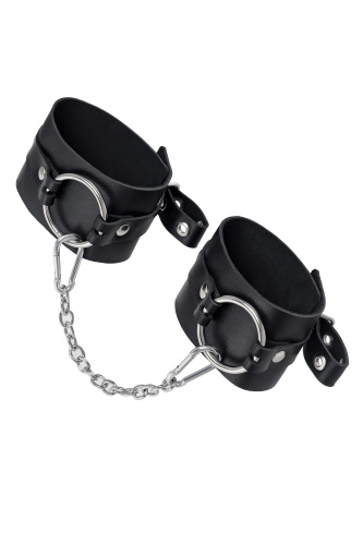 Черные оковы из толстой кожи с люверсами фото 4