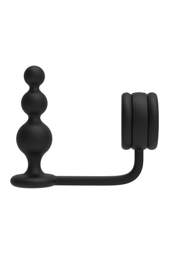 Черное эрекционное кольцо с анальной елочкой Cockring With Beaded Anal Plug фото 4