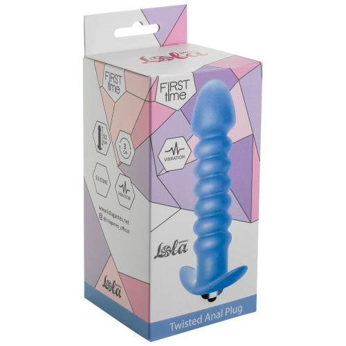 Голубая анальная вибропробка Twisted Anal Plug - 13 см. фото 2