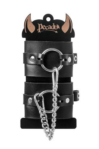 Черные наручники из толстой натуральной кожи с люверсами фото 7 Черные наручники из толстой натуральной кожи с люверсами фото 7