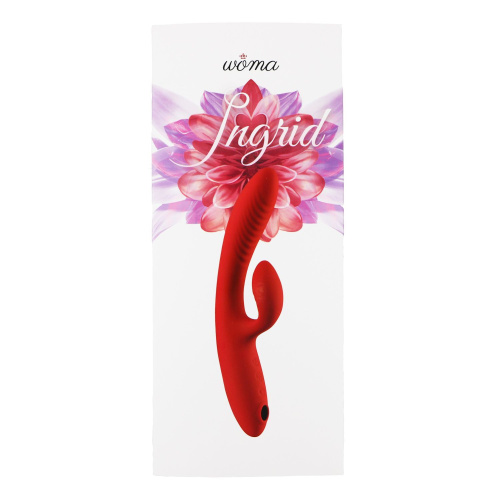 Красный тройной вибратор-кролик Ingrid с вакуумной стимуляцией и нагревом - 22,5 см. фото 4
