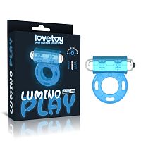 Голубое, светящееся в темноте эрекционное виброкольцо Lumino Play Vibrating Penis Ring