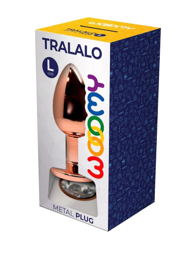 Золотистая анальная втулка Wooomy Tralalo L с прозрачным кристаллом - 9 см. фото 3