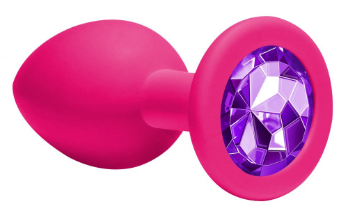 Средняя розовая анальная пробка Emotions Cutie Medium с фиолетовым кристаллом - 8,5 см. фото 2
