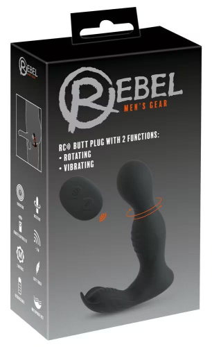 Черная анальная пробка с вибрацией, вращением и пультом ДУ RC Butt Plug with 2 Functions фото 2