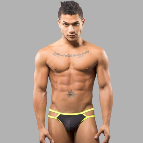 Черные мужские трусы-стринги с 2 боковыми бретелями фото 2