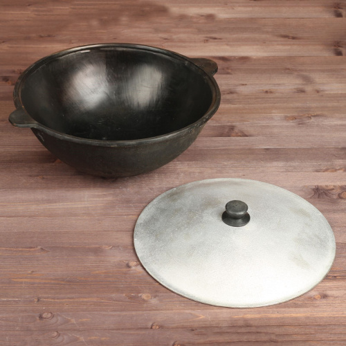 Чугунный казан с круглым дном и крышкой (объем 8 литров) фото 4