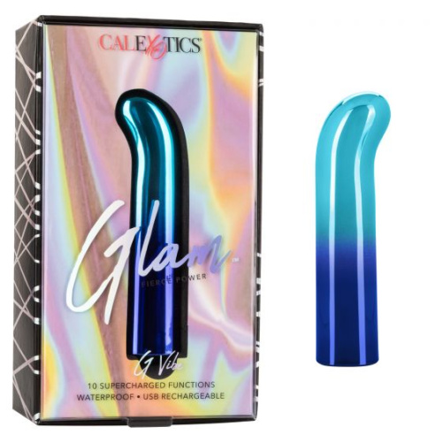 Голубой изогнутый мини-вибромассажер Glam G Vibe - 12 см. фото 2
