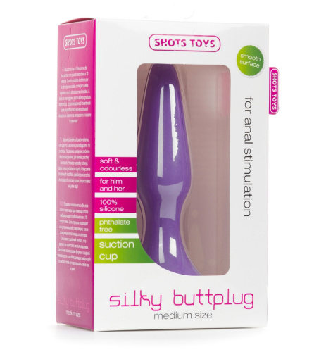 Фиолетовая анальная втулка Silky Buttplug Medium - 12,5 см. фото 2