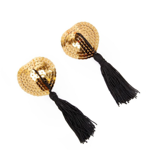 Золотистые пэстисы-сердечки с черными кисточками фото 2 Золотистые пэстисы-сердечки с черными кисточками фото 2