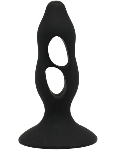 Чёрная анальная пробка с полостями для сжатия и легкого введения - 11 см. Чёрная анальная пробка с полостями для сжатия и легкого введения - 11 см.