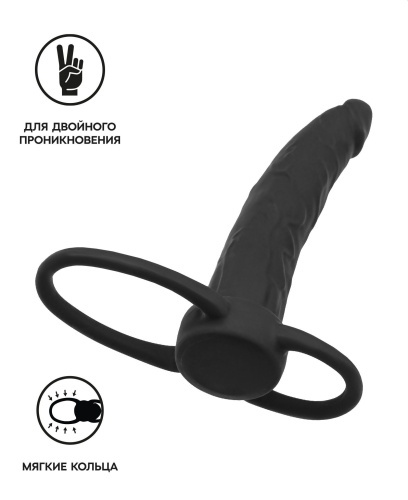 Черная насадка на пенис для двойного проникновения Black&Red - 16,5 см. фото 2