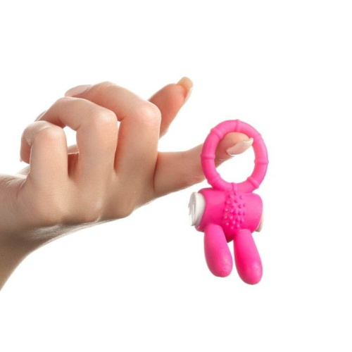 Розовое эрекционное кольцо  Зайчик  с вибрацией фото 3