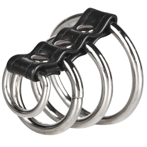 Хомут на пенис из трех металлических колец и кольца для привязи 3 RING GATES OF HELL фото 2