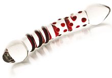 Двусторонний стеклянный фаллос с точками и спиралью - 20 см. Двусторонний стеклянный фаллос с точками и спиралью - 20 см.