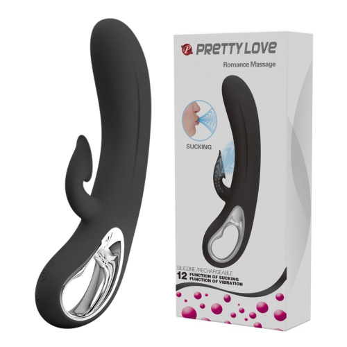 Черный вибратор-кролик Romance Massage - 24 см. фото 2