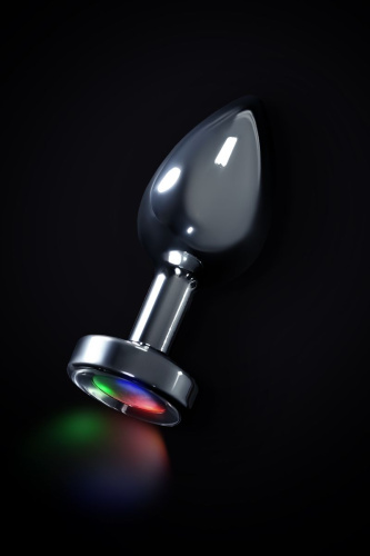 Серебристая анальная втулка со светодиодами - 8,8 см. фото 6